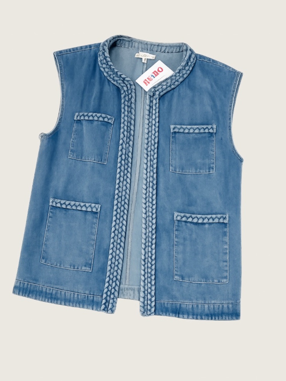 Blue Denim Vest - Braided Trim